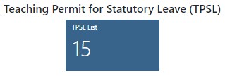 Screenshot of the all schools dashboard below shows 15 TPSL entries associated to the county. This figure matches the number of entries listed at the bottom of the TPSL List screen.