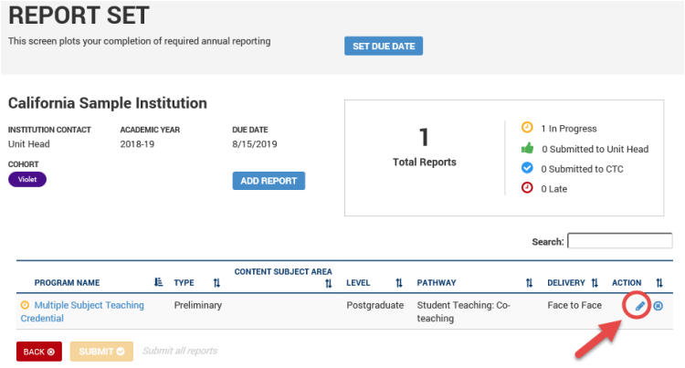 Step 4 is on the Report Set page and consists of a program report executed by clicking a stylus found under 