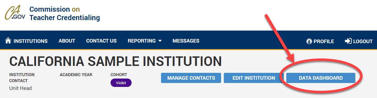 Screenshot of ADS website Data Dashboard button