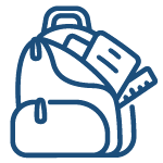 Image is an open backpack filled with school supplies.