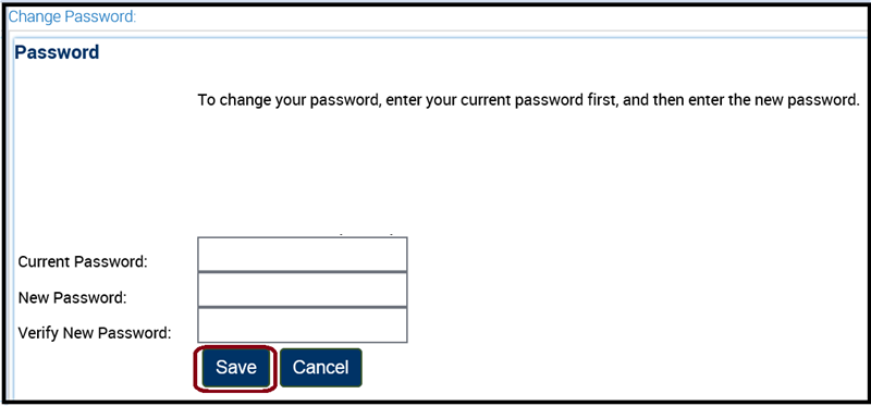 Save button on Change Password page.
