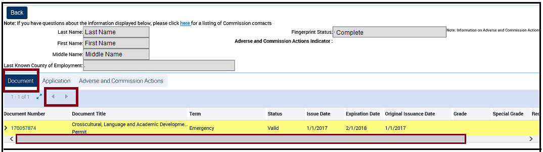 Highlighted document tab arrows and scroll bar