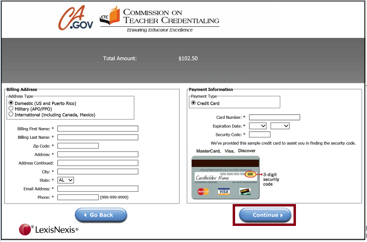 Payment billing information