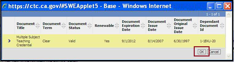 Select Base credential window