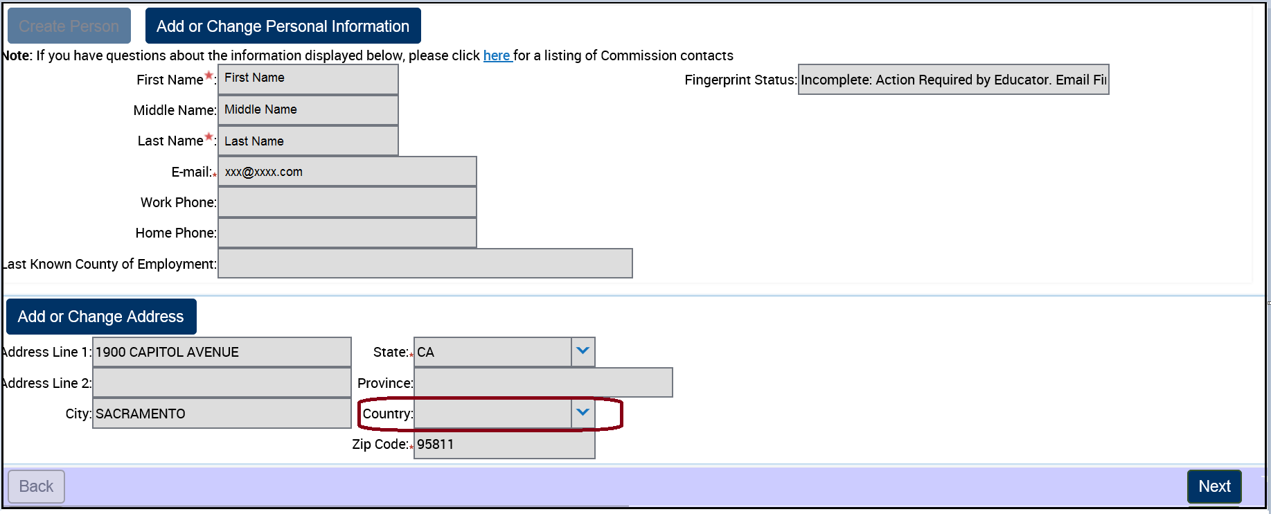 Country field missing in address