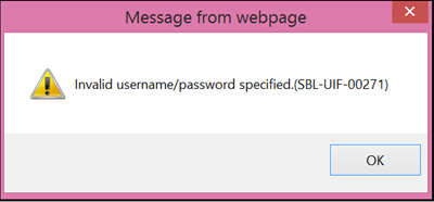 Invalid username/password specified error message. 