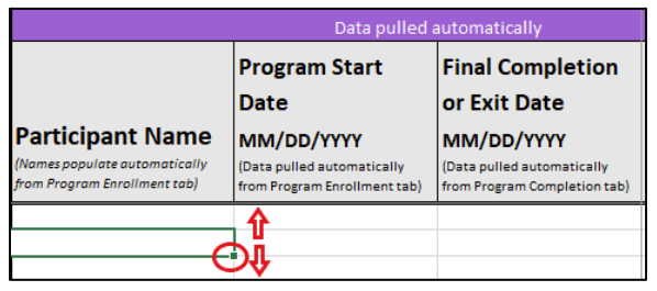 Cursor is at the bottom right of the cell.  Double arrows appear.  Drag up or down to change cell height.