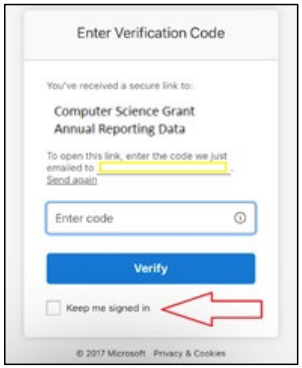 Enter Verification code screen