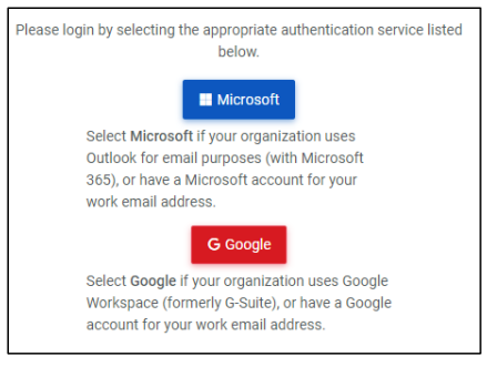 Step 2. Microsoft and Google platform button options