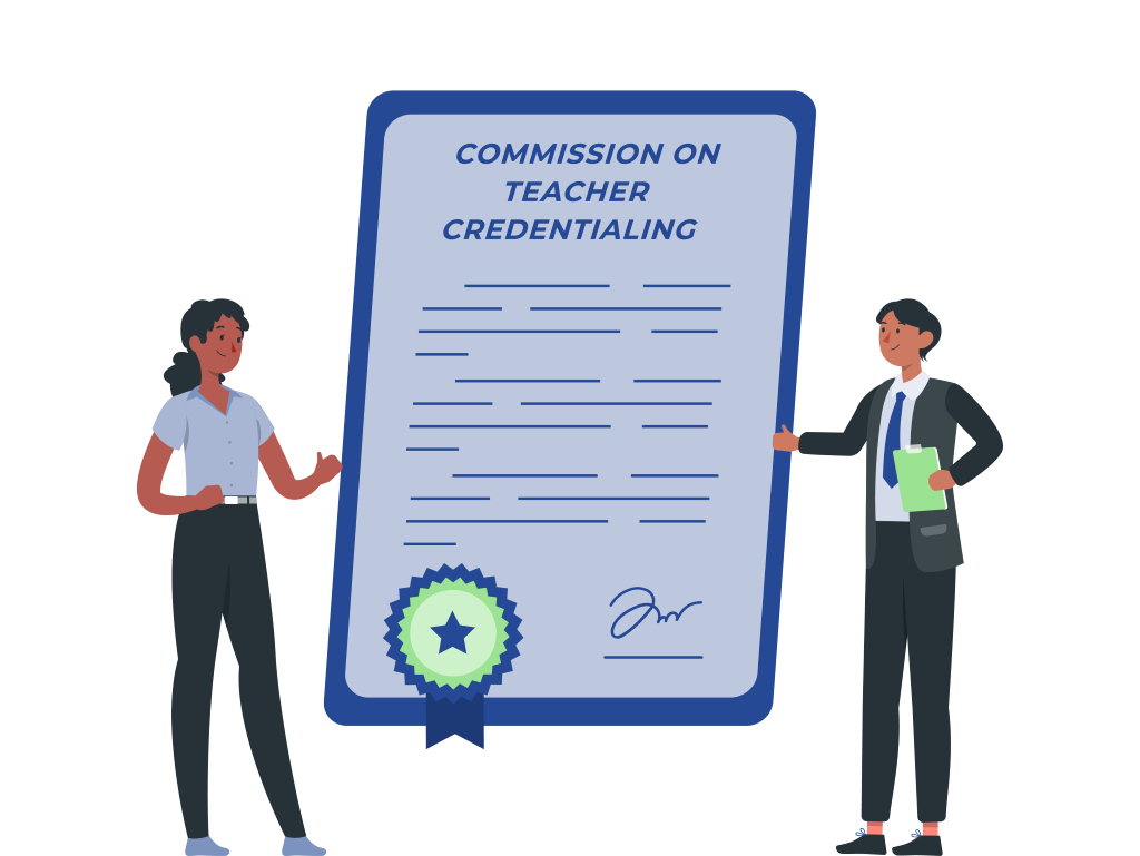 Administrator presenting an educator with their credential.