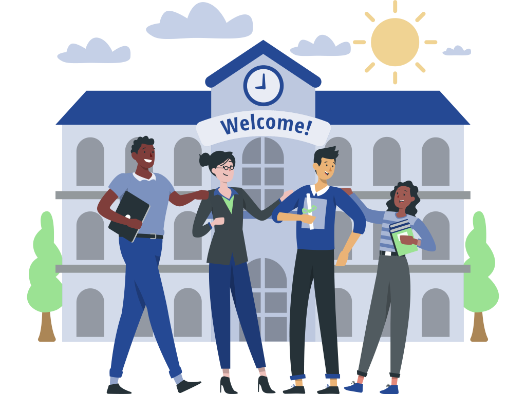 Four aspiring educators strolling to class